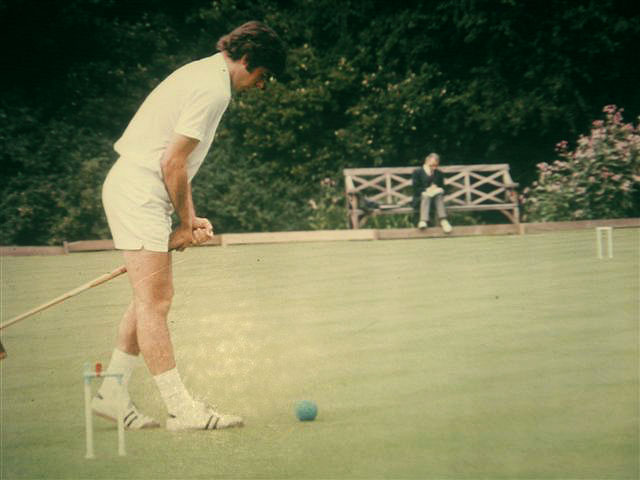 Croquet. Roger Murfitt playing for N.Z. against England at Nottingham England 1974 MacRobertson Shield Test Series.