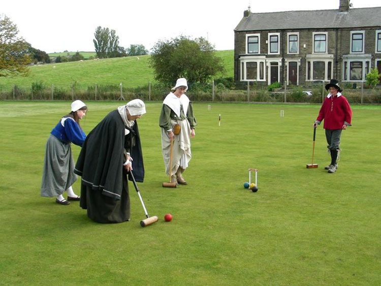 Croquet. Members of the Sealed Knot Society visiting Pendle & Craven Croquet Club to enjoy Croquet.