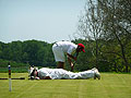 Croquet. The picture was taken in Maryland, USA, at the Peachwood Classic. It show Charlie Gillmarten in the background preparing a roll shot, and in the foreground, Mark Goodwin lining up a peel. .